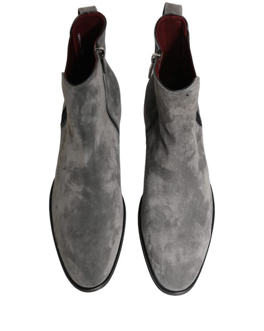 Dolce & Gabbana Gray Suede Leather Chelsea Boots Shoes for men
