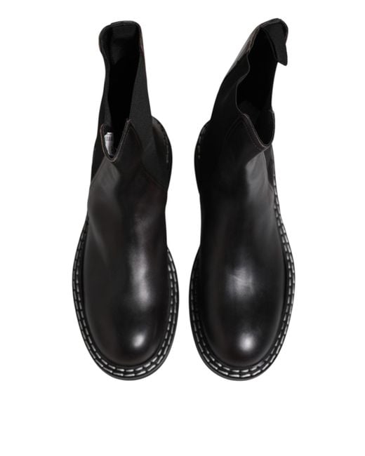 Dolce & Gabbana Black Leather Mid Calf Boots Flats Shoes for men