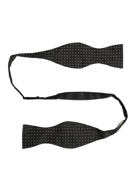 Dolce & Gabbana Black White Polka Dot Adjustable Neck Papillon Bow Tie for men