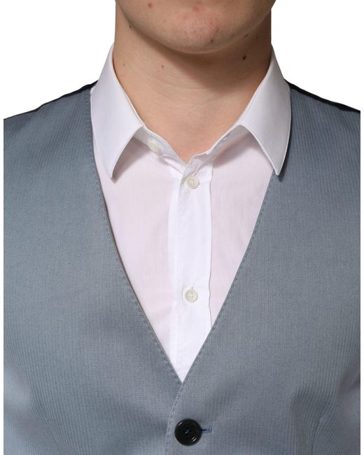 Dolce & Gabbana Blue Gray Wool Single Breasted Men Waistcoat Vest for men