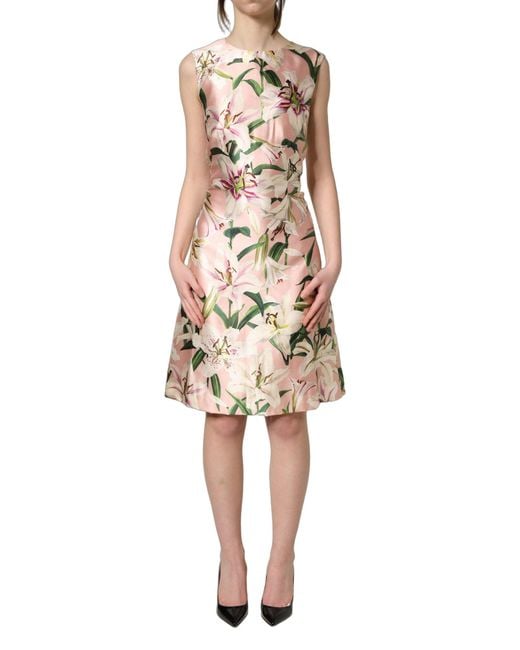 Dolce & Gabbana Natural Light Pink Lilyprint Sleeveless Sheath Dress