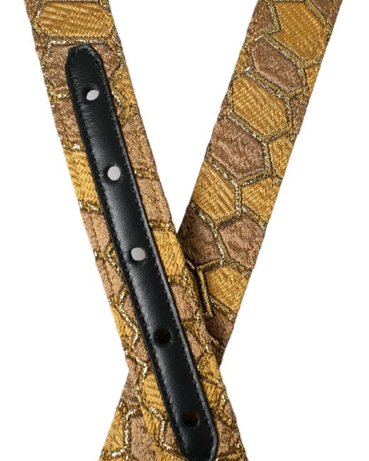 Dolce & Gabbana Brown Leather Jacquard Metal Buckle Belt for men