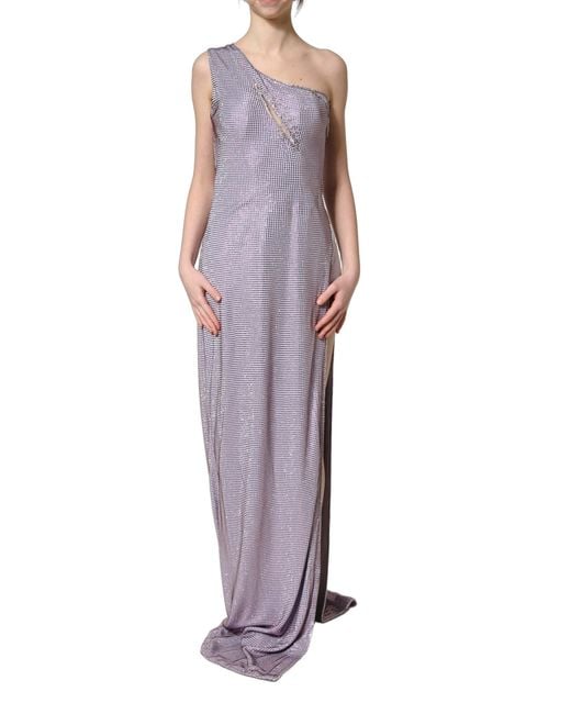 Dolce & Gabbana Purple Crystal Oneshoulder EveningGown Dress