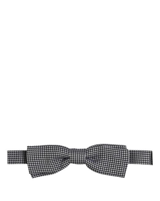 Dolce & Gabbana Gray Black White Houndstooth Adjustable Neck Bow Tie for men