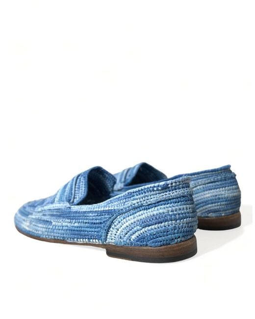 Dolce & Gabbana Blue Raffia Slip On Loafers Casual Shoes for men