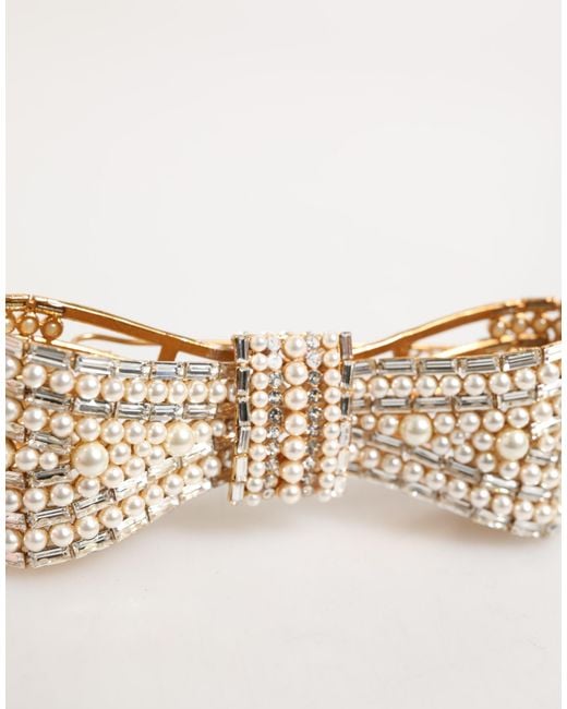 Dolce & Gabbana Natural Brass Glas Crystal Faux Pearl Embellished Brooch
