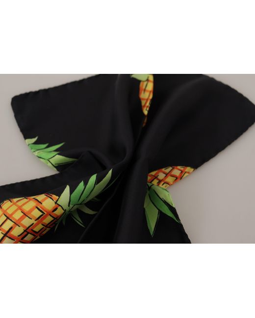 Dolce & Gabbana Black Pineapple Printed Square Handkerchief Scarf for men