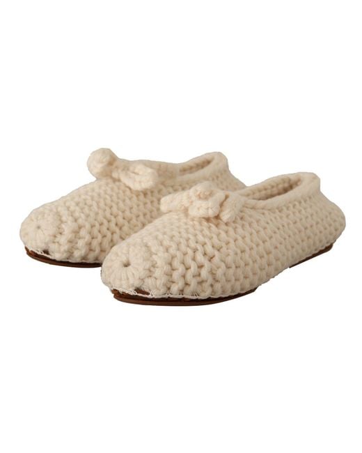 Dolce & Gabbana Black Slip On Ballerina Flats Wool Knit Shoes