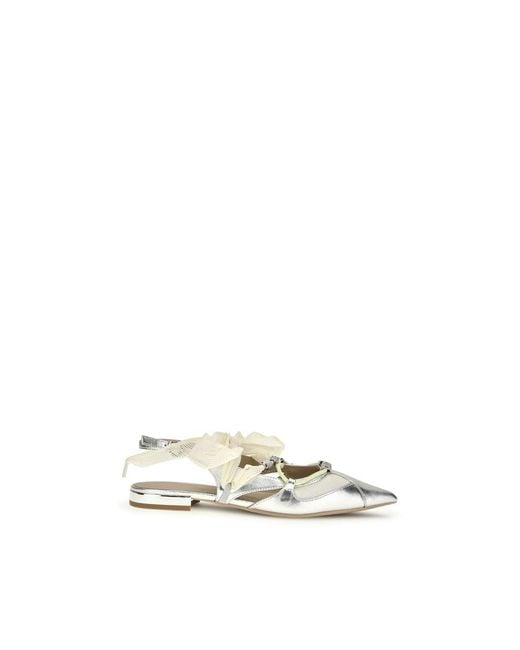Pinko Natural Silver Calf Leather Bos Taurus Ballet Flats