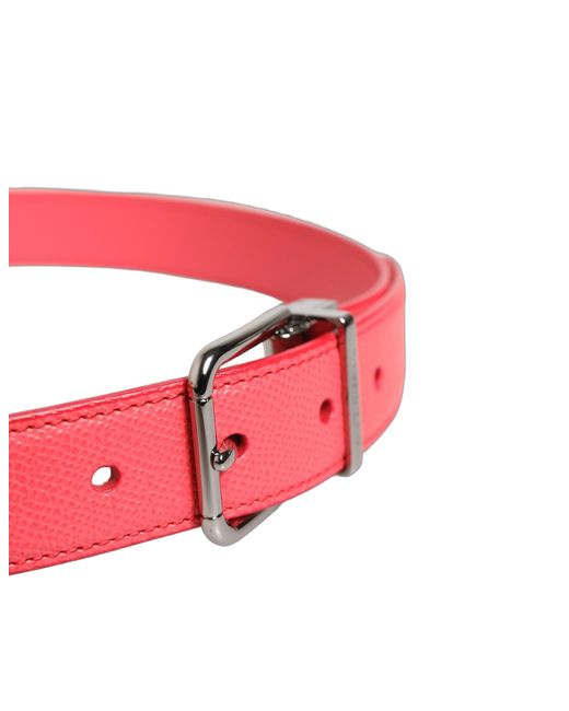 Dolce & Gabbana Red Pink Lambskin Leather Silver Metal Buckle Belt