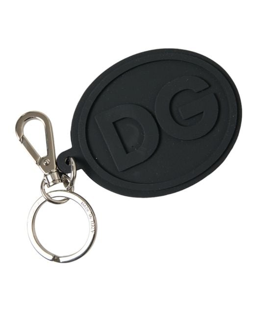 Dolce & Gabbana Black Rubber Dg Logo Brass Metal Keyring Keychain