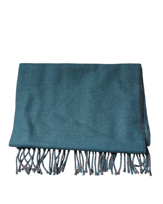 Dolce & Gabbana Blue Wool Fringes Wrap Shawl Scarf for men
