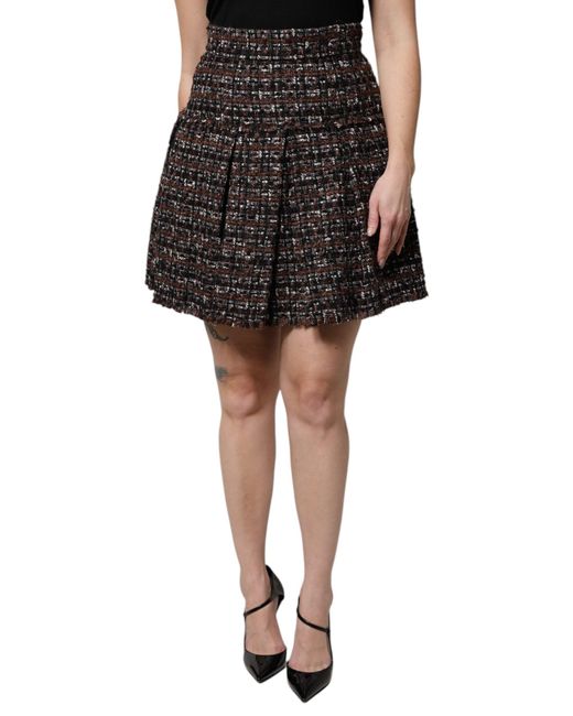 Dolce & Gabbana Black Multicolor High Waist Tartan Tweed Mini Skirt