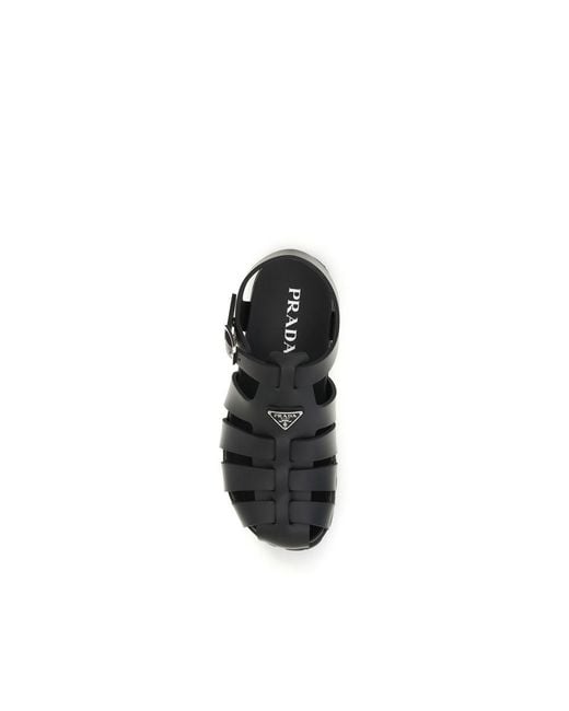 Prada Black Calf Leather Bos Taurus Flat Sandals for men