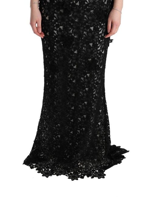 Dolce & Gabbana Black Cotton Silk Floral Long Dress