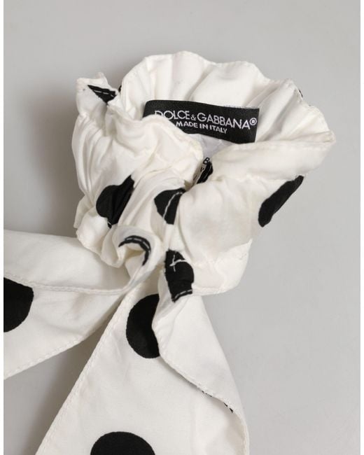 Dolce & Gabbana White Scrunchie Cotton Polka Dot Scarf Tie Accessory Hair