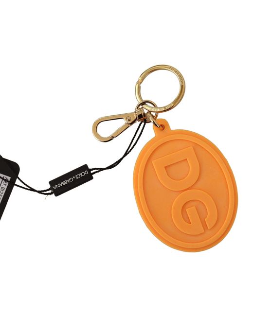 Dolce & Gabbana Orange Rubber Dg Logo Gold Brass Metal Keychain for men