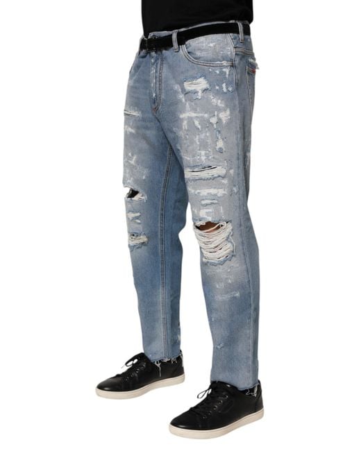 Dolce & Gabbana Blue Distressed Denim Jeans for men
