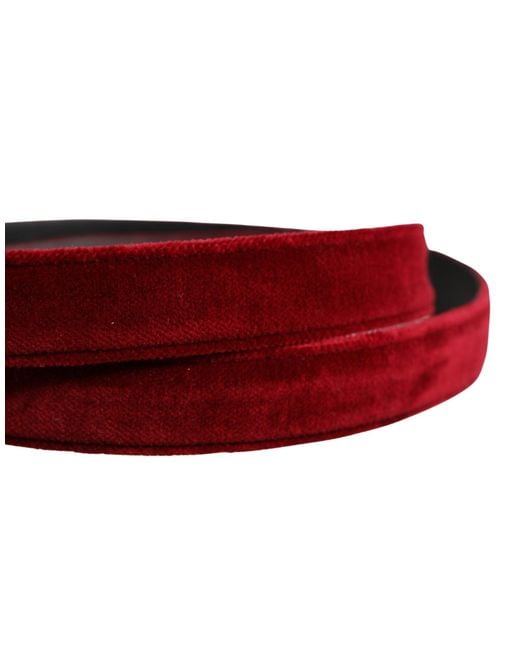 Dolce & Gabbana Red Velvet Cotton Metal Buckle Belt Calf for men