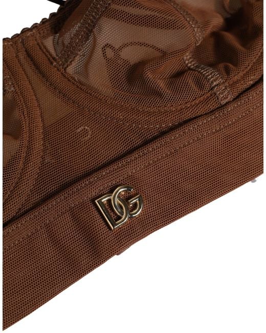 Dolce & Gabbana Brown Dg Logo Nylon Mesh Balconette Bra Underwear