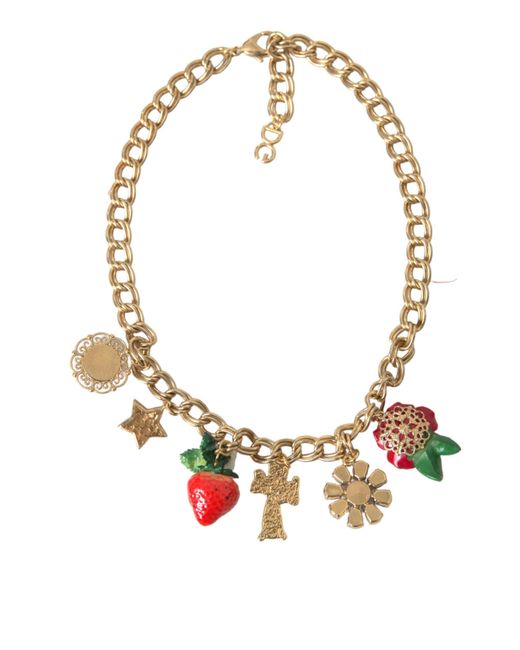 Dolce & Gabbana Red Chain Rose Cross Strawberry Star Pendant Necklace