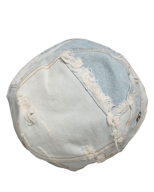 Dolce & Gabbana Gray Men Blue Patchwork Cotton Denim Bucket Cap Hat for men