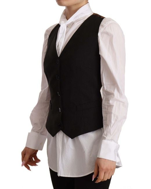 Dolce & Gabbana Black Button Down Sleeveless Vest Polyester Top