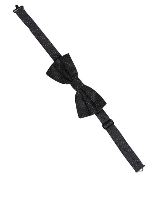 Dolce & Gabbana Black White Polka Dot Adjustable Neck Papillon Bow Tie for men