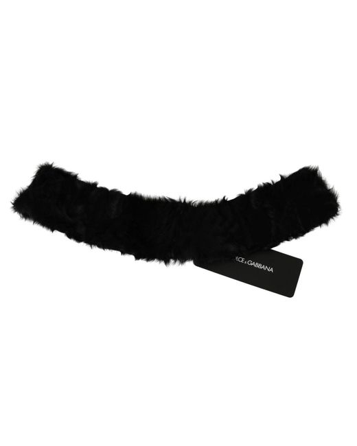 Dolce & Gabbana Black Fur Neck Collar Wrap Lambskin Scarf