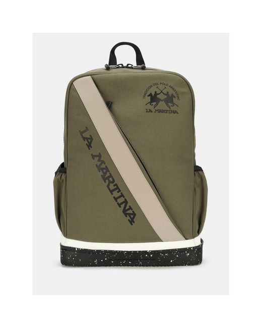 La Martina Green Bicolor Canvas Backpack for men