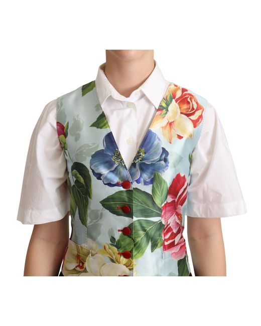 Dolce & Gabbana Blue Elegant Floral Print Silk Waistcoat