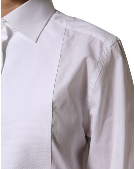 Dolce & Gabbana Gray White Cotton Tuxedo Bib Long Sleeve Dress Shirt