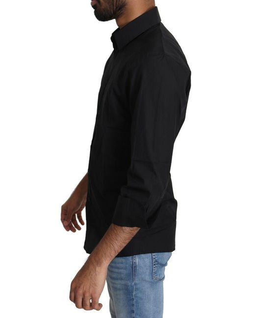 Dolce & Gabbana Black Cotton Formal Dress Top Shirt for men