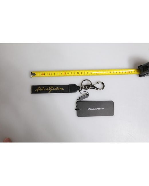 Dolce & Gabbana Black Logo Nylon Silver Brass Men Holder Keychain Keyring for men