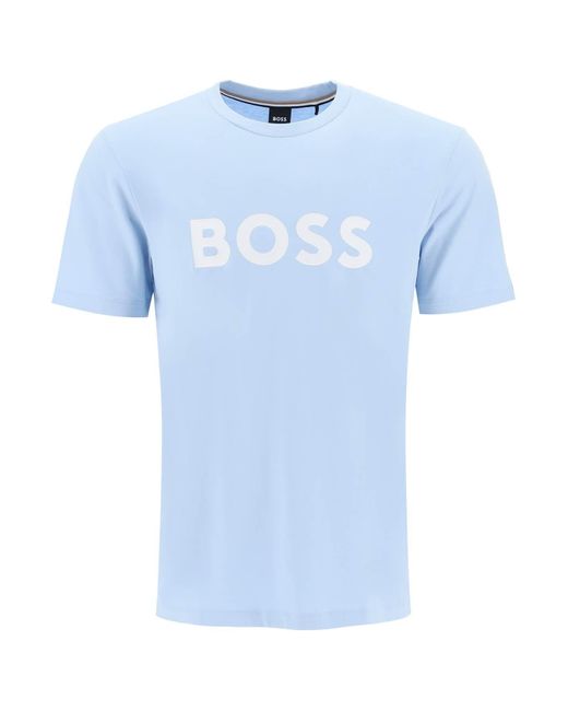 Boss Blue Tiburt 354 Logo Print T Shirt for men