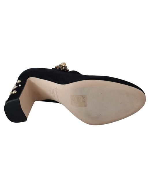 Dolce & Gabbana Black Suede Crystal Heels Mary Jane Shoes