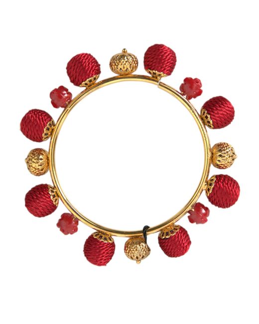 Dolce & Gabbana Red Brass Runway Sicilia Natale Roses Bracelet