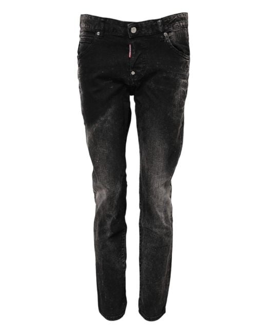 DSquared² Black Washed Mid Waist Tapered Denim Jeans for men