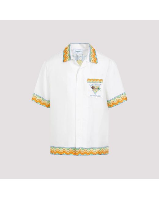 Casablancabrand White Silk Printed Shirt for men