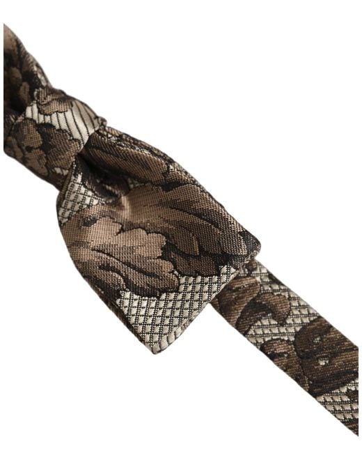 Dolce & Gabbana Gray Men Brown Beige Floral Adjustable Neck Papillon Bow Tie for men