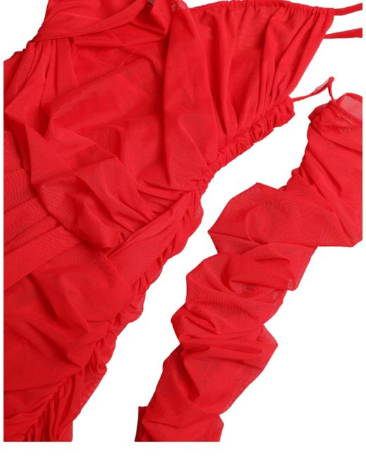 Dolce & Gabbana Red Radiant Stretch Satin Midi Dress