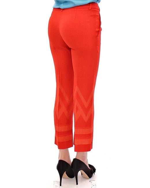 Versace Red Chevron Detail Cropped Pants