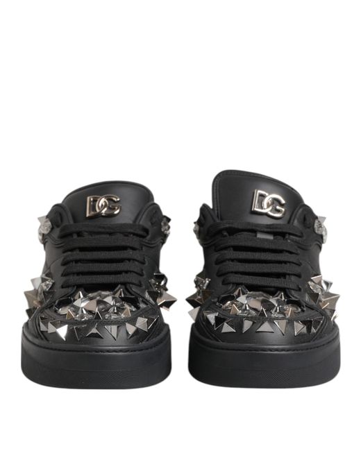 Dolce & Gabbana Black Leather Studded Low Top Sneakers Shoes for men