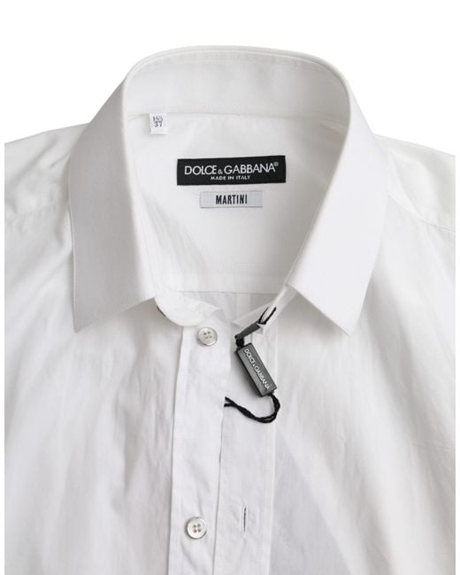 Dolce & Gabbana Gray White Cotton Long Sleeve Dress Martini Shirt for men
