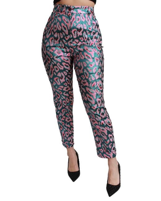 Dolce & Gabbana Black Dolce Gabbana Multicolor Patterned Cropped High Waist Pants