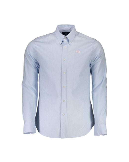 La Martina Blue Cotton Shirt for men