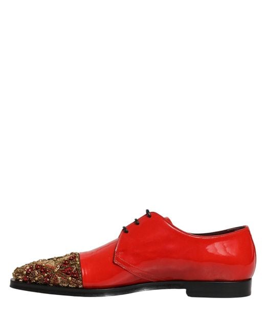 Dolce & Gabbana Red Embellished Men Derby Dress Formal Shoes for men