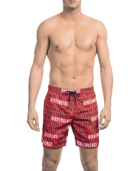 Bikkembergs Red Polyester Swimsuit With Elastic Waistband And Two Pockets for men