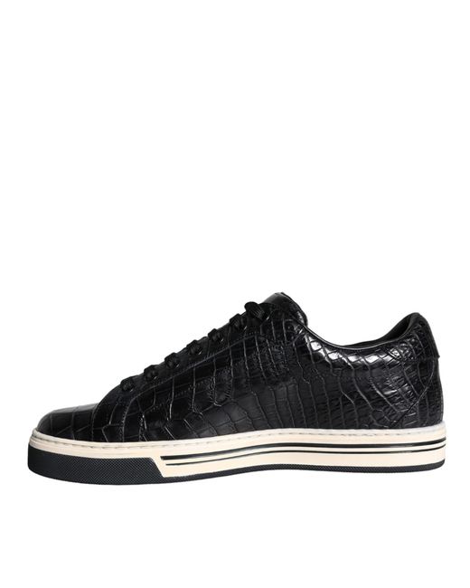 Dolce & Gabbana Black Rome Sneakers In Crocodile Leather for men