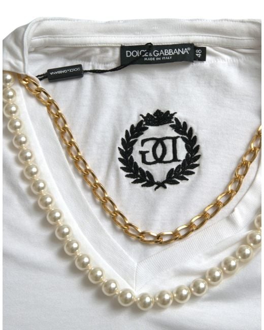 Dolce & Gabbana Elegant White Cotton Tee With Necklace Detail for men